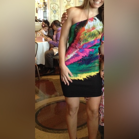 One shoulder Bebe XS mini dress. - Picture 2 of 2